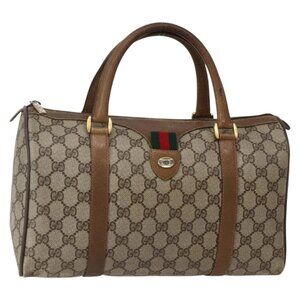 GUCCI GG Supreme Web Sherry Line Bag PVC Beige Gold 111 02 007 Auth bs29491